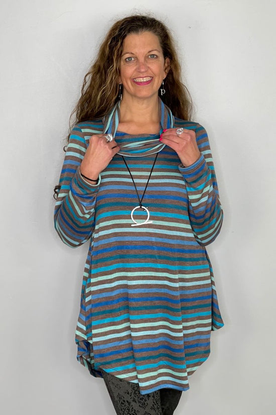 Load image into Gallery viewer, Long Sleeve Stripe Cowl Neck - Crocus
