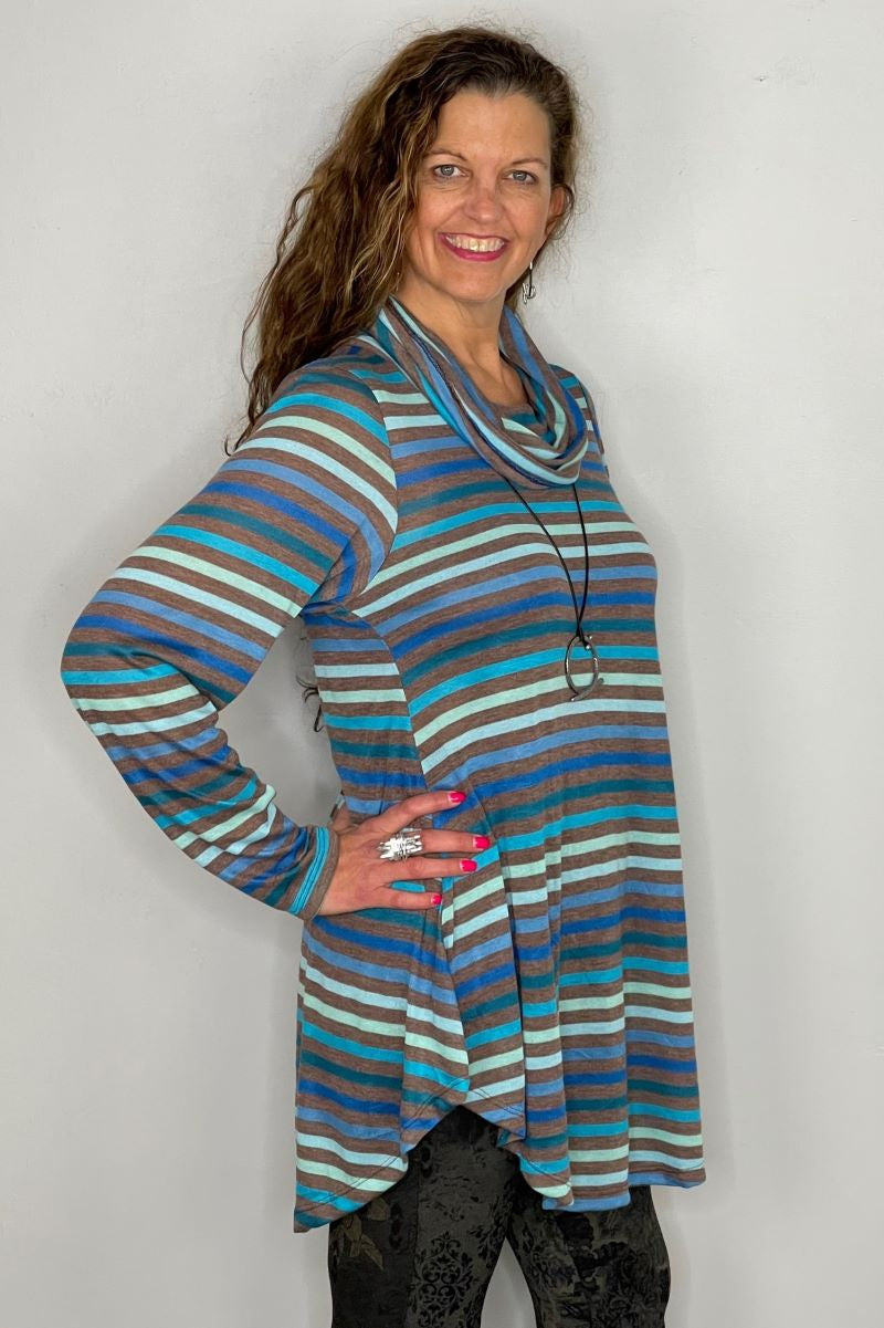 Load image into Gallery viewer, Long Sleeve Stripe Cowl Neck - Crocus
