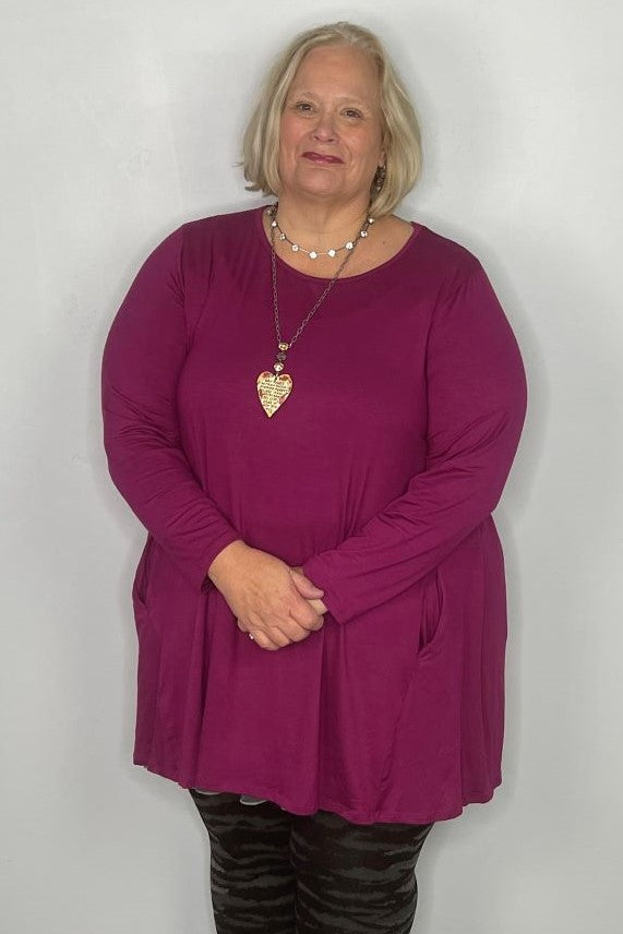 2AM Long Sleeve Tunic with Pockets - Magenta