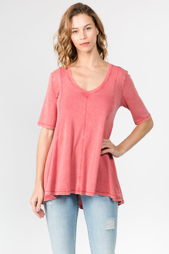 Load image into Gallery viewer, S4548 MINERAL WASH V-NECK SHORT SLEEVE TUNIC
