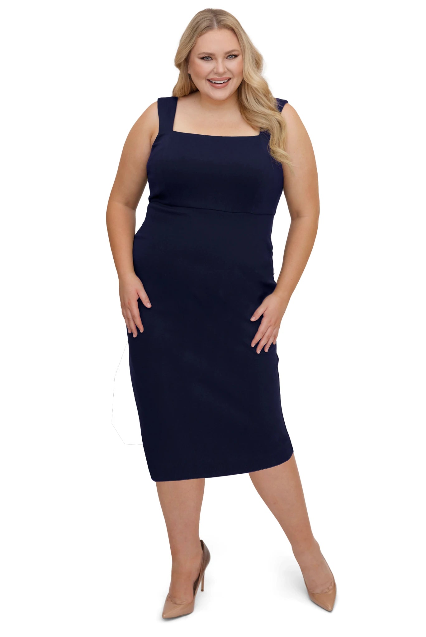 Compression Square Neck Dress - Navy