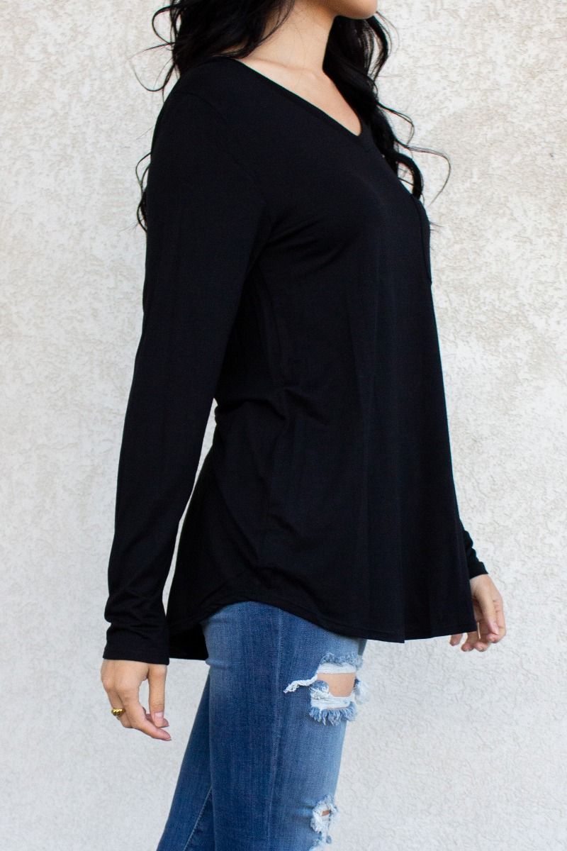 Long Sleeve V-Neck Pocket Tee Tunic