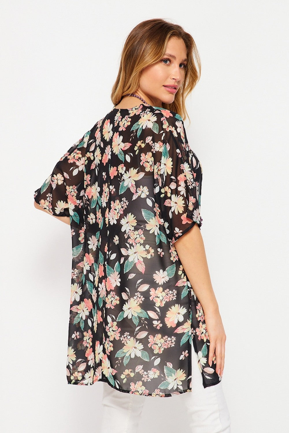 T104288617BB Open Kimono with Floral Pattern