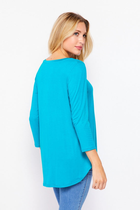 Load image into Gallery viewer, V-Neck 3/4 Sleeve Round Hemline Top
