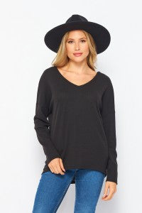 Black Long Sleeve V-Neck Top