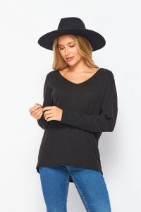 Black Long Sleeve V-Neck Top