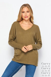 Olive Long Sleeve V-Neck Top