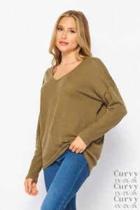 Olive Long Sleeve V-Neck Top