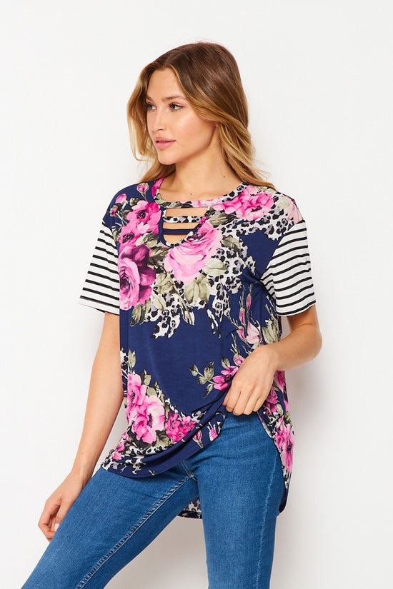 T114476609NM Round Neck Top with Neck Detail