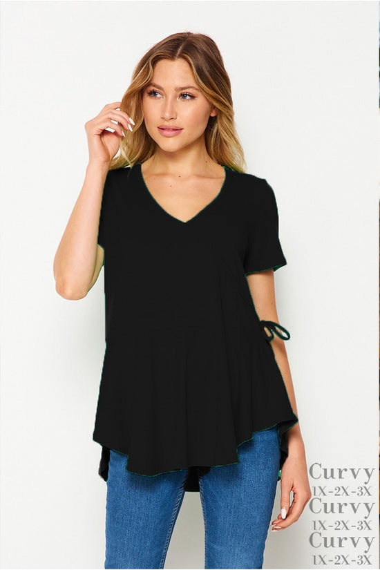 Load image into Gallery viewer, T20023DTYBLK Short Sleeve V-Neck Top
