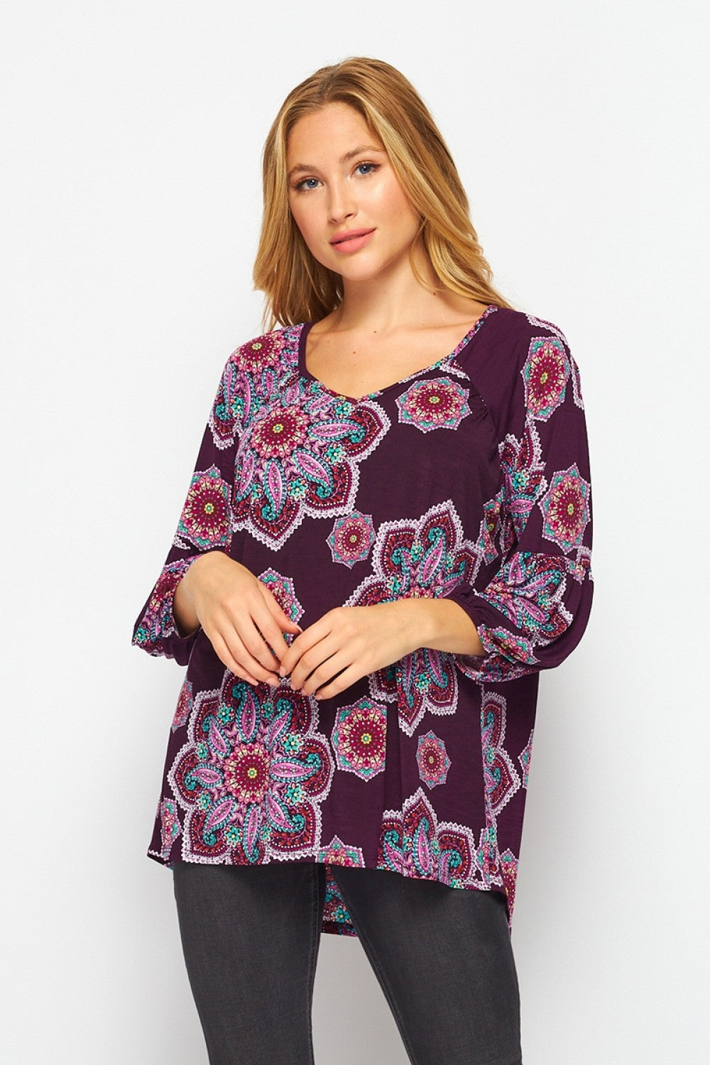 Load image into Gallery viewer, V-Neck Tunic with Medallion Print
