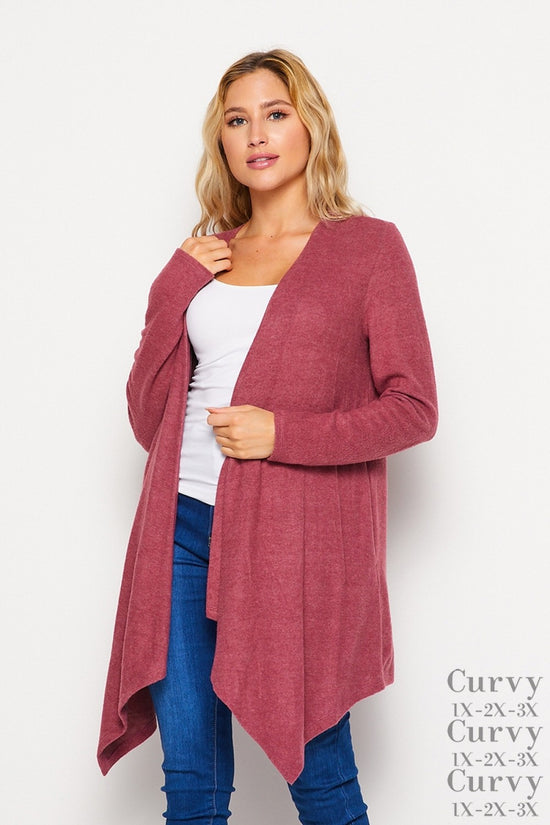 Brushed Knit Open Cardi with Side Pockets